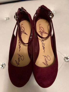 American Rag Burgundy Suede Ankle-Strap Pumps